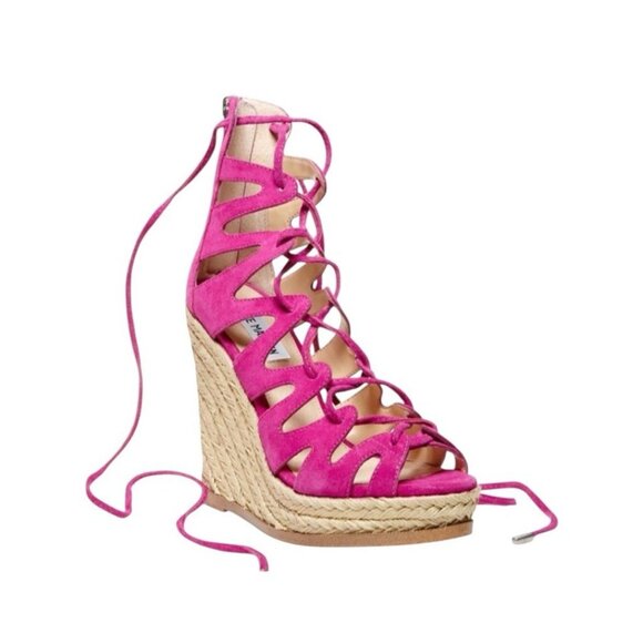 *Steve Madden Theea Gladiator Espadrille Wedge Heels Womens 8 Barbiecore Pink - Picture 2 of 13